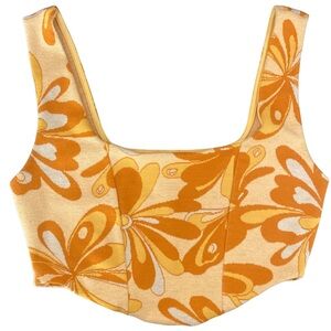 Zara Floral Crop Top in Yellow and Orange Retro